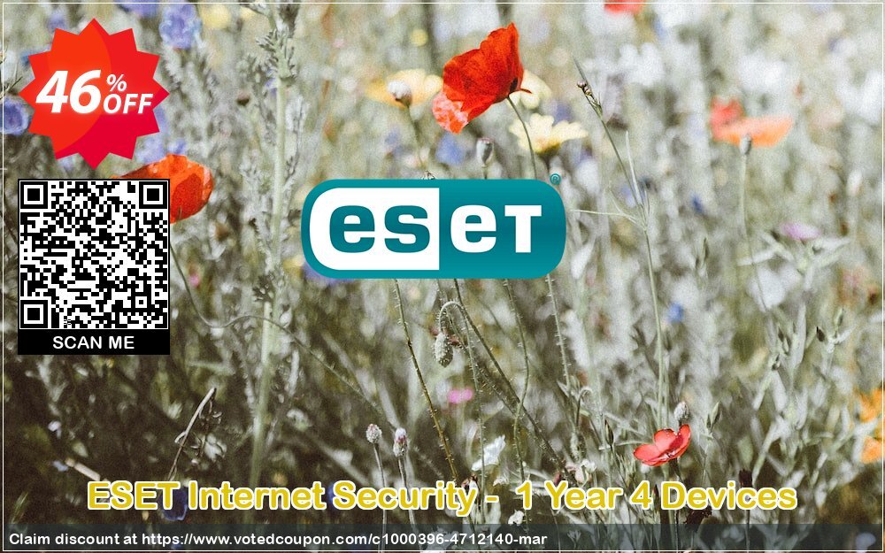 ESET Internet Security -  Yearly 4 Devices Coupon, discount ESET Internet Security - Abonnement 1 an pour 4 ordinateurs exclusive promo code 2024. Promotion: exclusive promo code of ESET Internet Security - Abonnement 1 an pour 4 ordinateurs 2024