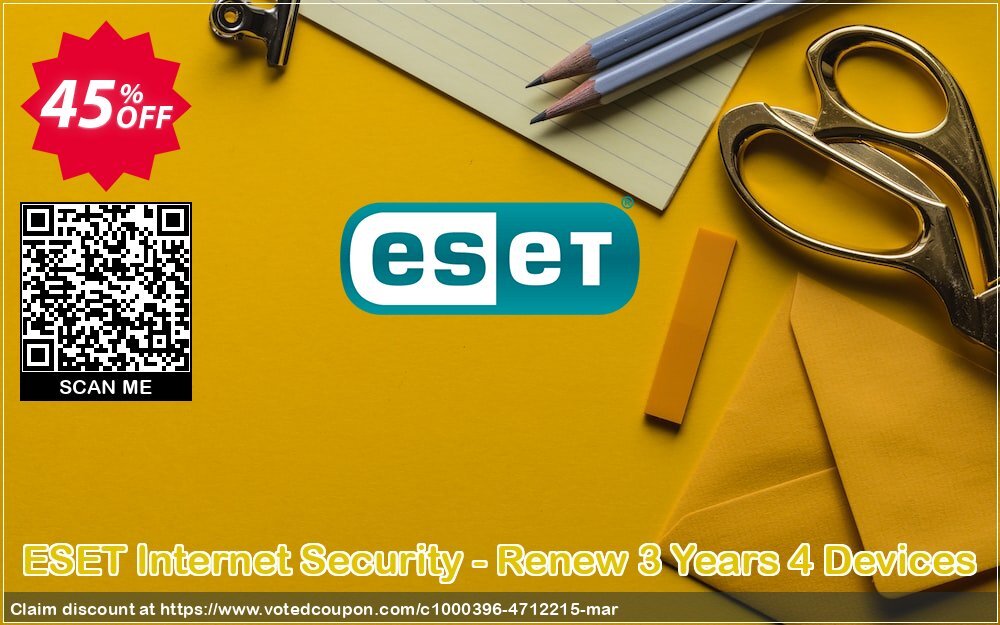 ESET Internet Security - Renew 3 Years 4 Devices Coupon Code May 2024, 45% OFF - VotedCoupon