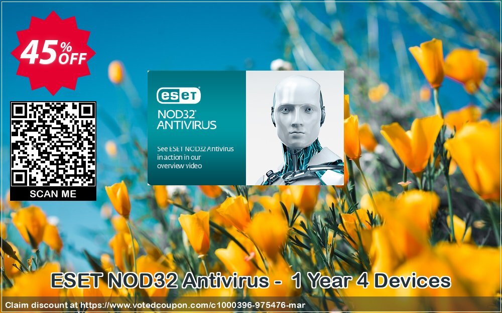 ESET NOD32 Antivirus -  Yearly 4 Devices Coupon, discount NOD32 Antivirus - Nouvelle licence 1 an pour 4 ordinateurs impressive discount code 2024. Promotion: impressive discount code of NOD32 Antivirus - Nouvelle licence 1 an pour 4 ordinateurs 2024