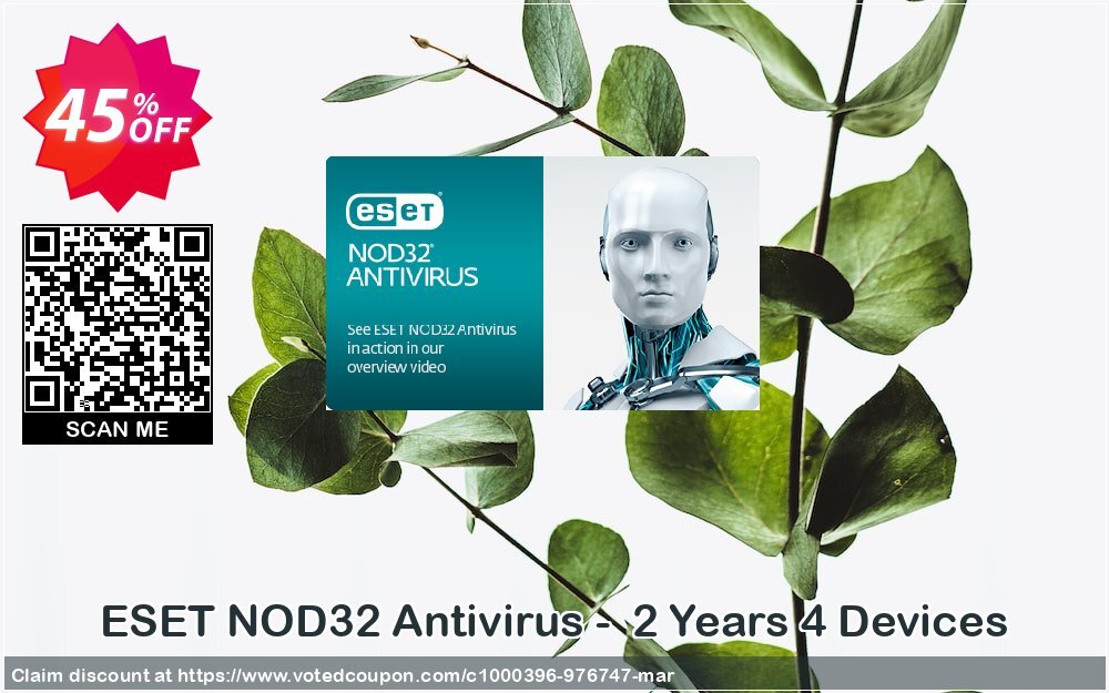 ESET NOD32 Antivirus -  2 Years 4 Devices Coupon Code Mar 2024, 45% OFF - VotedCoupon