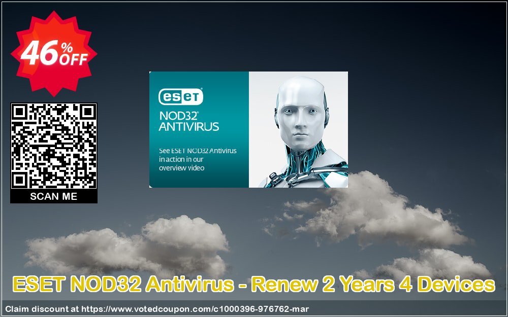 ESET NOD32 Antivirus - Renew 2 Years 4 Devices Coupon, discount NOD32 Antivirus - Réabonnement 2 ans pour 4 ordinateurs imposing deals code 2024. Promotion: imposing deals code of NOD32 Antivirus - Réabonnement 2 ans pour 4 ordinateurs 2024