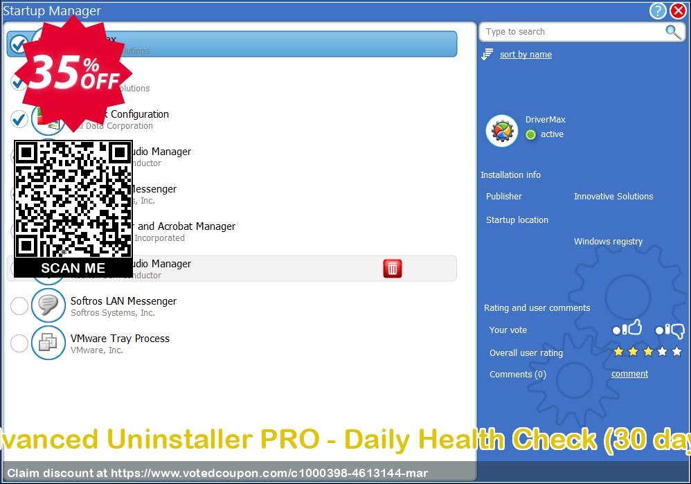 Advanced Uninstaller PRO - Daily Health Check, 30 days  Coupon, discount Website 35%. Promotion: best offer code of Daily Health Check - 30 days subscription 2024