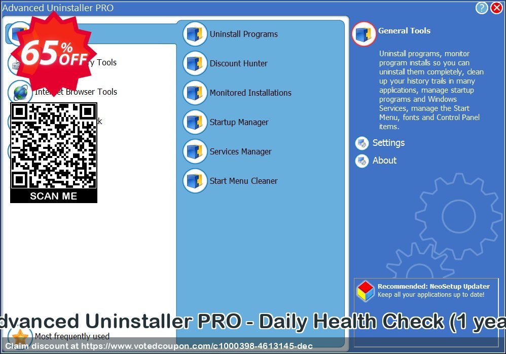 Advanced Uninstaller PRO - Daily Health Check, Yearly  Coupon, discount Website 65%. Promotion: big discount code of Daily Health Check - 1 year subscription 2024