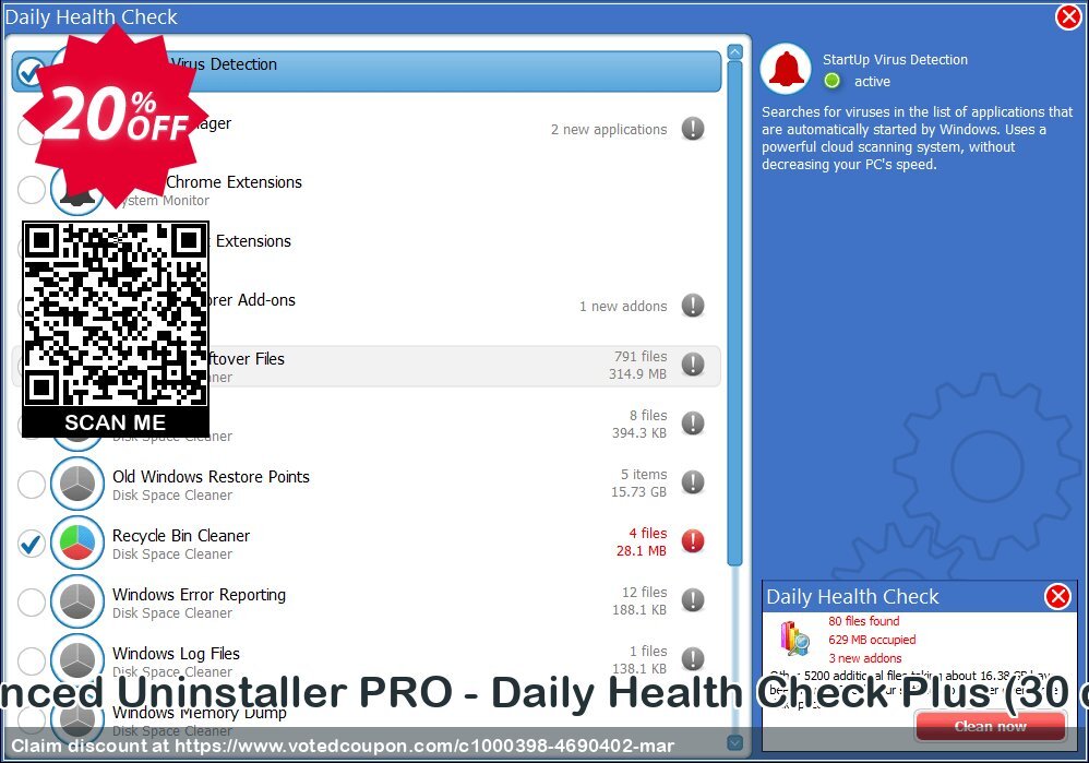 Advanced Uninstaller PRO - Daily Health Check Plus, 30 days  Coupon Code Apr 2024, 20% OFF - VotedCoupon