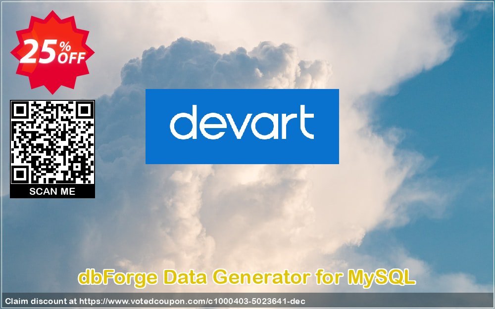 dbForge Data Generator for MySQL Coupon, discount dbForge Data Generator for MySQL Imposing promotions code 2023. Promotion: excellent discounts code of dbForge Data Generator for MySQL 2023