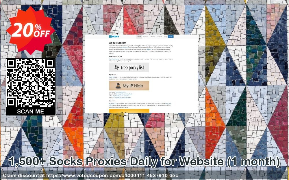 1,500+ Socks Proxies Daily for Website, Monthly  Coupon, discount 1,500+ Socks Proxies Daily for Website (1 month) super promo code 2023. Promotion: super promo code of 1,500+ Socks Proxies Daily for Website (1 month) 2023
