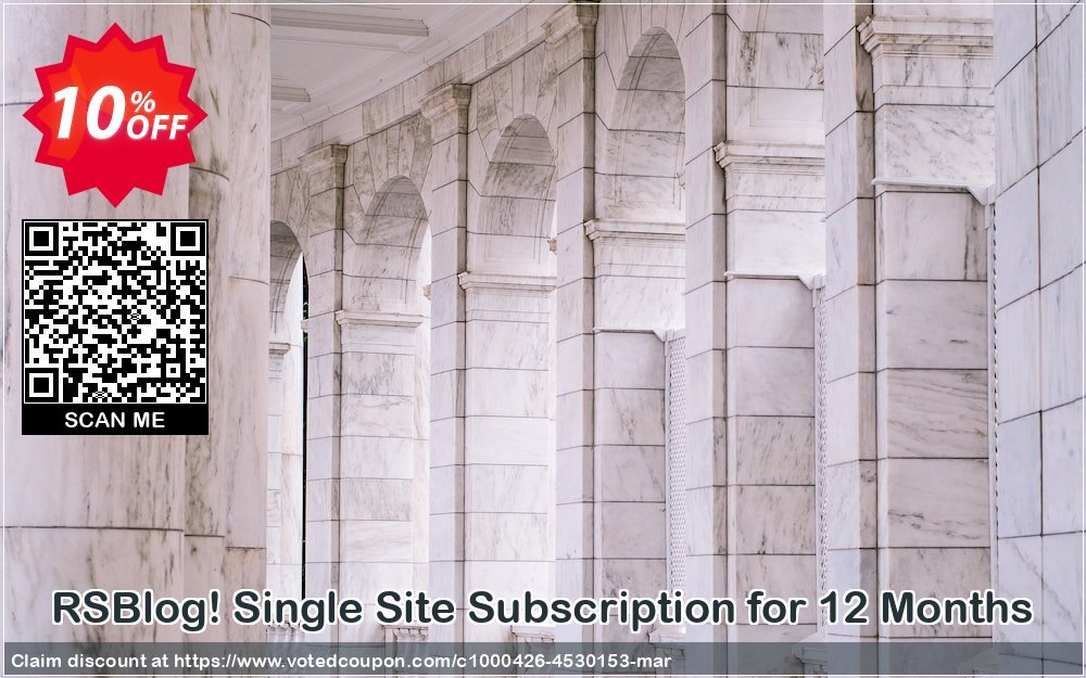 RSBlog! Single Site Subscription for 12 Months Coupon, discount RSBlog! Single Site Subscription for 12 Months excellent discount code 2024. Promotion: excellent discount code of RSBlog! Single Site Subscription for 12 Months 2024