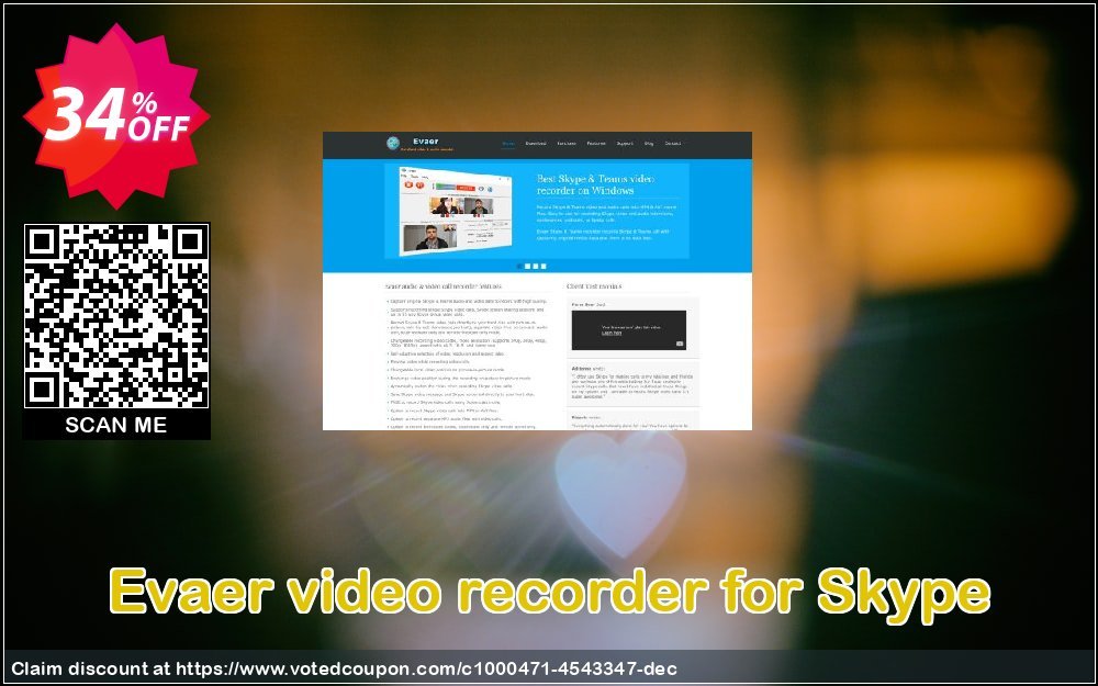 Evaer video recorder for Skype Coupon, discount Evaer video recorder for Skype - Standard License staggering discount code 2023. Promotion: staggering discount code of Evaer video recorder for Skype - Standard License 2023
