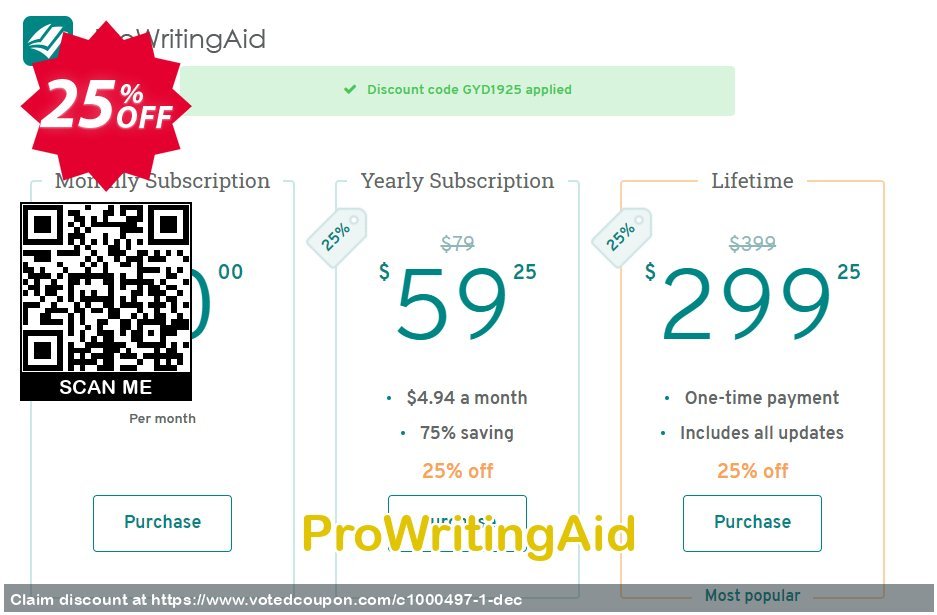 ProWritingAid Coupon, discount 25% OFF ProWritingAid, verified. Promotion: Hottest promotions code of ProWritingAid, tested & approved
