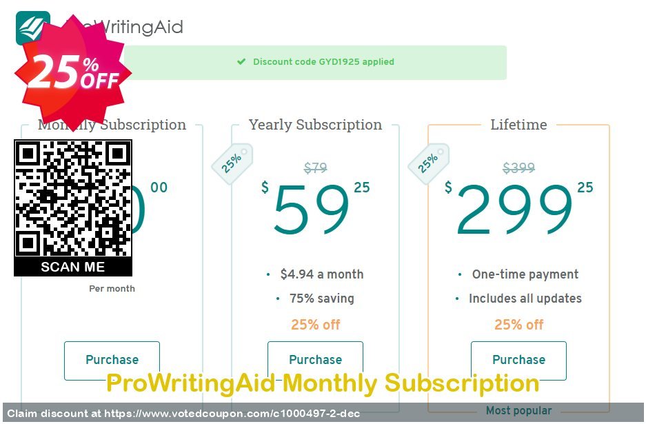 ProWritingAid Monthly Subscription Coupon Code Apr 2024, 25% OFF - VotedCoupon