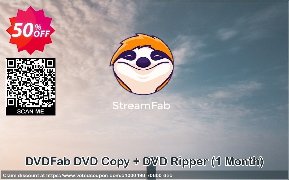 DVDFab DVD Copy + DVD Ripper, Monthly  Coupon, discount 50% OFF DVDFab DVD Copy + DVD Ripper (1 Month), verified. Promotion: Special sales code of DVDFab DVD Copy + DVD Ripper (1 Month), tested & approved