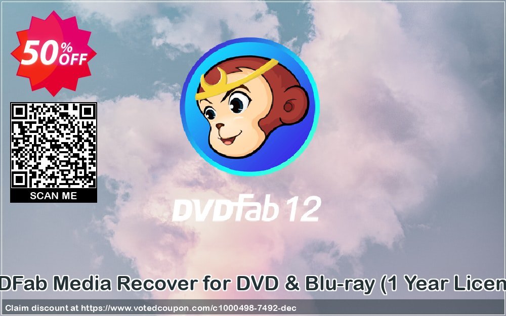 DVDFab Media Recover for DVD & Blu-ray, Yearly Plan  Coupon, discount 50% OFF DVDFab Media Recover for DVD & Blu-ray (1 Year License), verified. Promotion: Special sales code of DVDFab Media Recover for DVD & Blu-ray (1 Year License), tested & approved