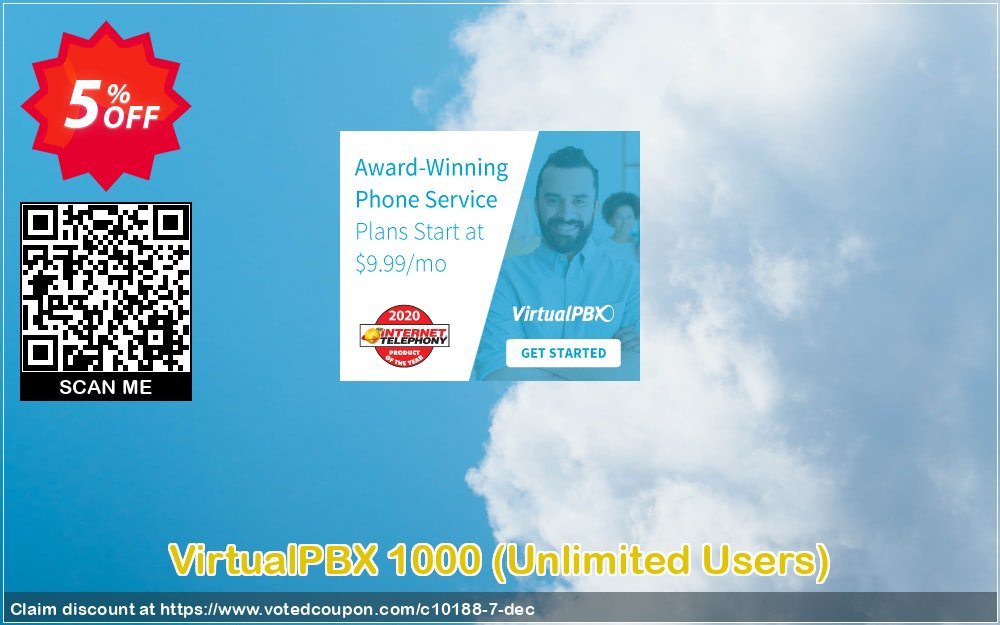VirtualPBX 1000, Unlimited Users  Coupon, discount 5% OFF VirtualPBX 1000 (Unlimited Users), verified. Promotion: Exclusive deals code of VirtualPBX 1000 (Unlimited Users), tested & approved