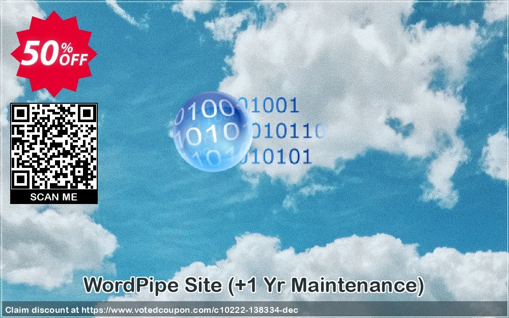 WordPipe Site, +1 Yr Maintenance  Coupon, discount Coupon code WordPipe Site (+1 Yr Maintenance). Promotion: WordPipe Site (+1 Yr Maintenance) offer from DataMystic