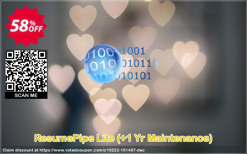 ResumePipe Lite, +1 Yr Maintenance  Coupon, discount Coupon code ResumePipe Lite (+1 Yr Maintenance). Promotion: ResumePipe Lite (+1 Yr Maintenance) offer from DataMystic