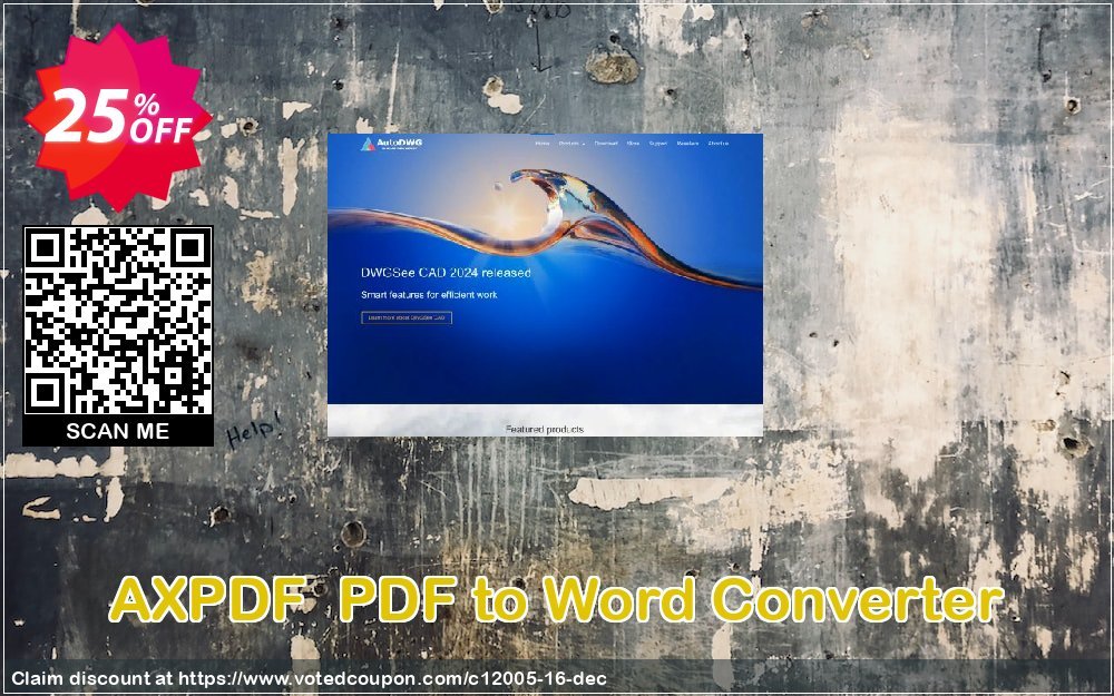 AXPDF  PDF to Word Converter Coupon, discount 25% AutoDWG (12005). Promotion: 10% Discount from AutoDWG (12005)