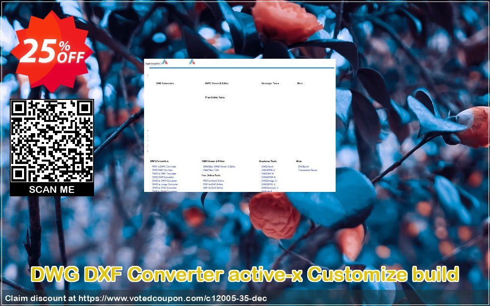 DWG DXF Converter active-x Customize build Coupon, discount 25% AutoDWG (12005). Promotion: 10% Discount from AutoDWG (12005)
