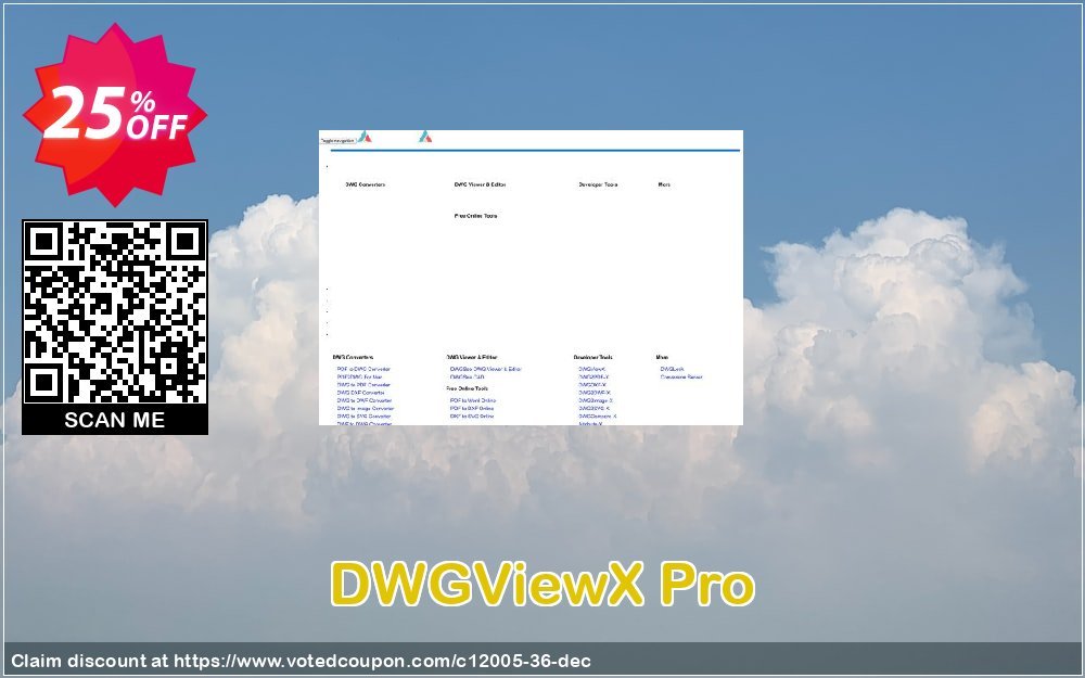 DWGViewX Pro Coupon, discount 25% AutoDWG (12005). Promotion: 10% Discount from AutoDWG (12005)
