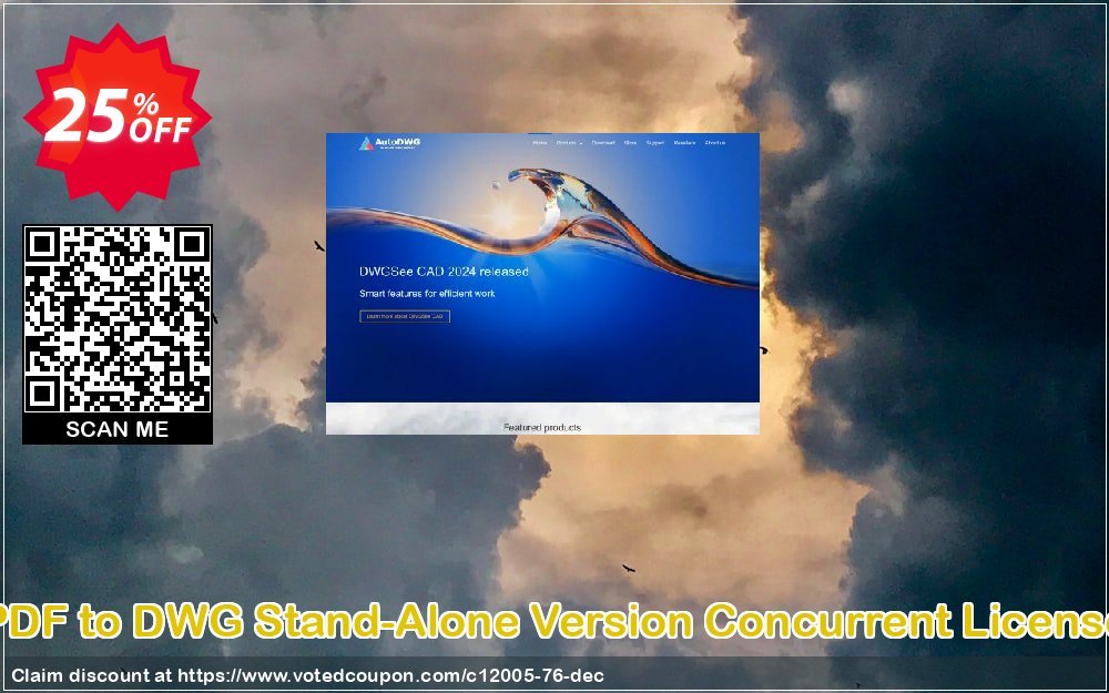 PDF to DWG Stand-Alone Version Concurrent Plan Coupon, discount 25% AutoDWG (12005). Promotion: 10% Discount from AutoDWG (12005)