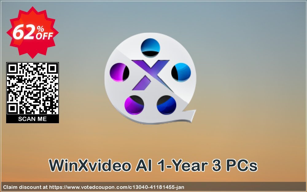 WinXvideo AI 1-Year 3 PCs Coupon, discount 60% OFF WinXvideo AI 1-Year 3 PCs, verified. Promotion: Exclusive promo code of WinXvideo AI 1-Year 3 PCs, tested & approved