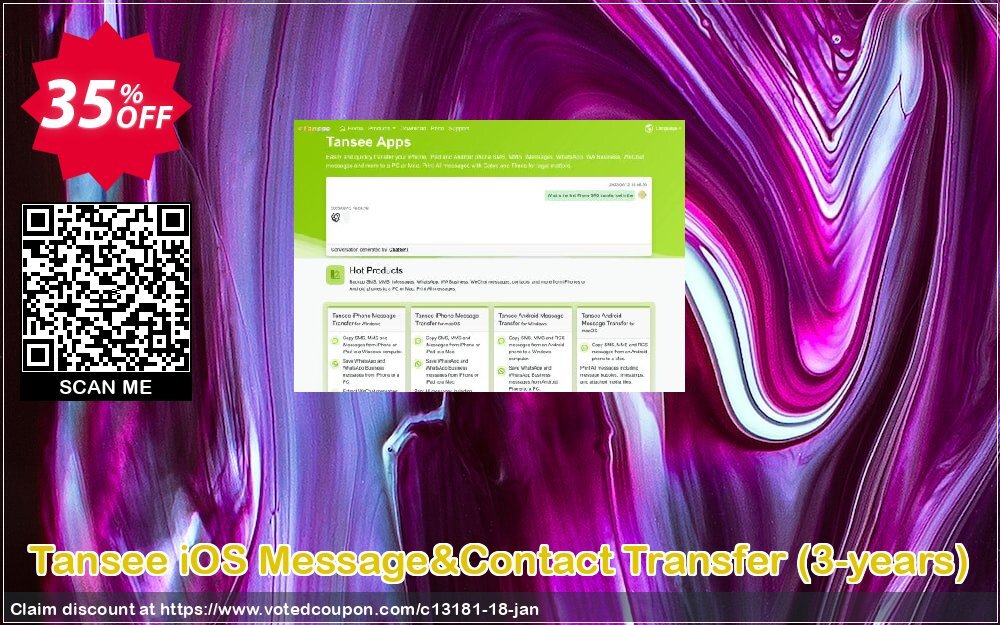 Tansee iOS Message&Contact Transfer, 3-years  Coupon, discount Tansee discount codes 13181. Promotion: 13181-3
