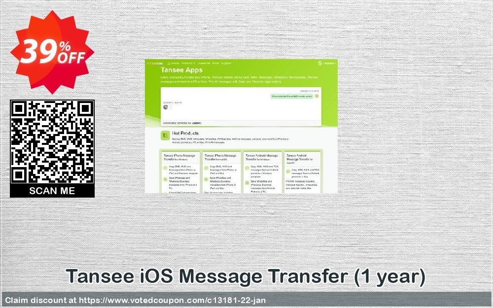 Tansee iOS Message Transfer, Yearly  Coupon, discount Tansee discount codes 13181. Promotion: Tansee discount coupon (13181)