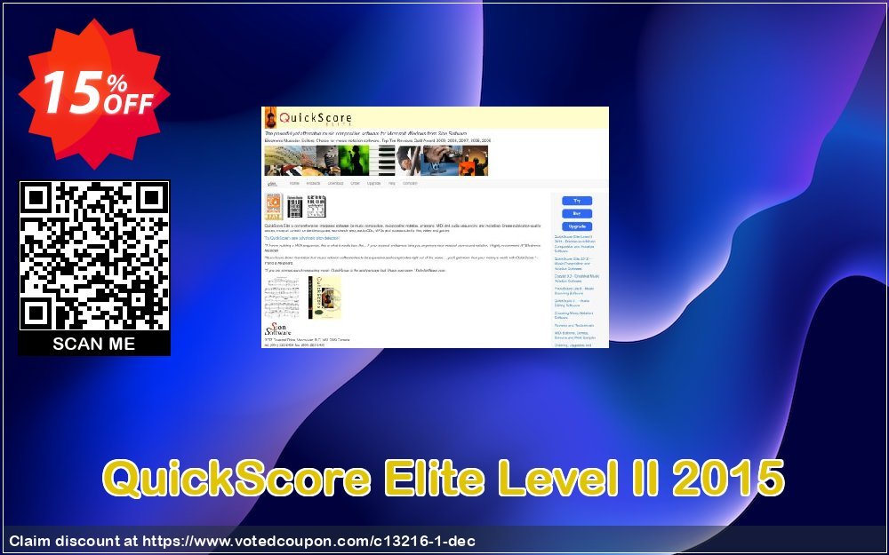 QuickScore Elite Level II 2015 Coupon, discount Sion Soft coupon (13216). Promotion: Sion Soft coupon discount (13216)