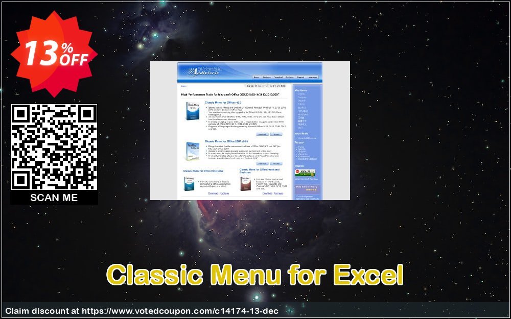 Classic Menu for Excel Coupon, discount Add-in tools coupon (14174). Promotion: Addintools discount