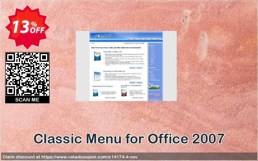 Classic Menu for Office 2007 Coupon, discount Add-in tools coupon (14174). Promotion: Addintools discount