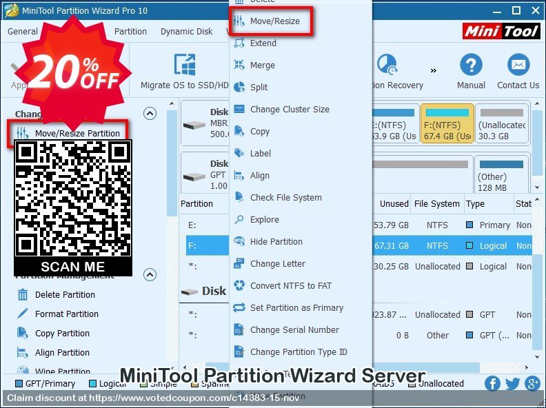 MiniTool Partition Wizard Server Coupon, discount 20% off. Promotion: reseller 20% off