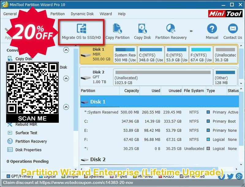 Partition Wizard Enterprise, Lifetime Upgrade  Coupon, discount 20% off. Promotion: reseller 20% off