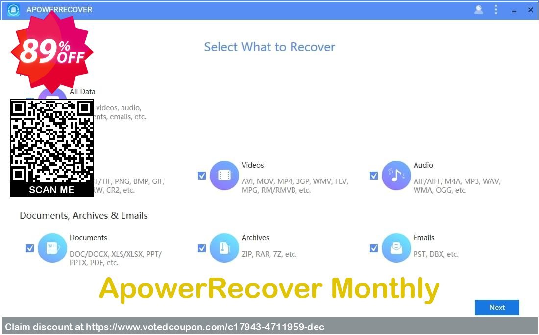 ApowerRecover Monthly Coupon, discount ApowerRecover Personal License (Monthly Subscription) Staggering sales code 2023. Promotion: Staggering sales code of ApowerRecover Personal License (Monthly Subscription) 2023