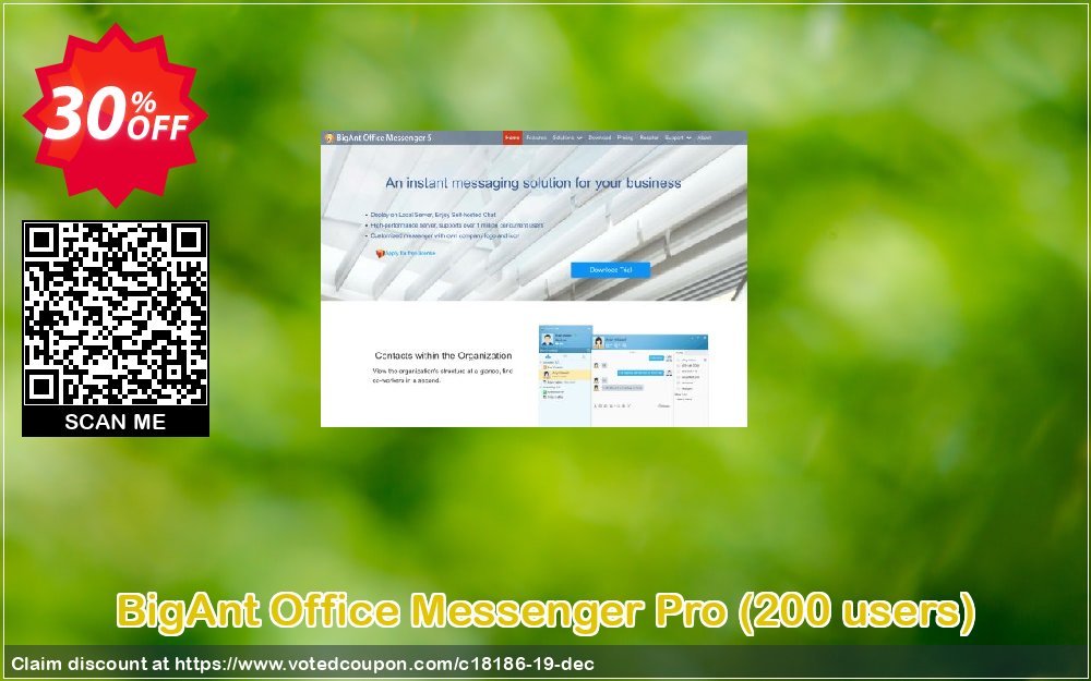 BigAnt Office Messenger Pro, 200 users  Coupon, discount up to 20 user license. Promotion: 