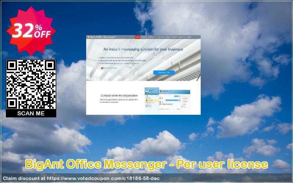 BigAnt Office Messenger - Per user Plan Coupon, discount up to 20 user license. Promotion: 