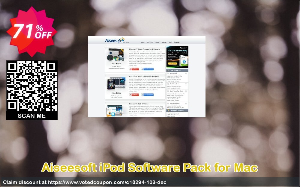Aiseesoft iPod Software Pack for MAC Coupon, discount Aiseesoft iPod Software Pack for Mac imposing sales code 2024. Promotion: 40% Off for All Products of Aiseesoft
