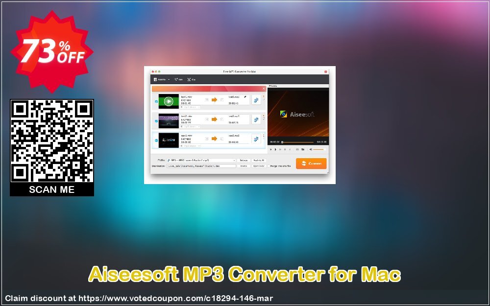 Aiseesoft MP3 Converter for MAC Coupon, discount Aiseesoft MP3 Converter for Mac amazing deals code 2024. Promotion: 40% Off for All Products of Aiseesoft