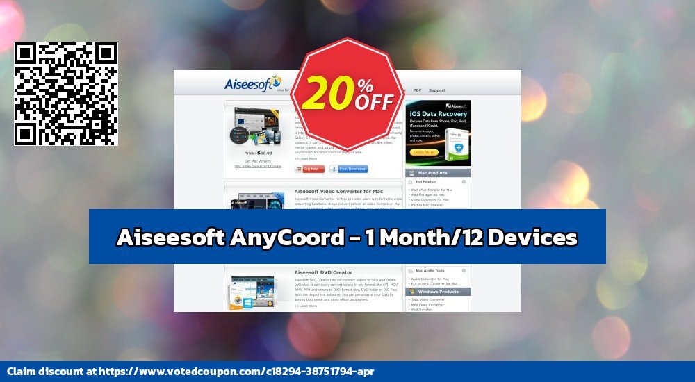 Aiseesoft AnyCoord - Monthly/12 Devices Coupon, discount Aiseesoft AnyCoord - 1 Month/12 Devices Best promotions code 2024. Promotion: Best promotions code of Aiseesoft AnyCoord - 1 Month/12 Devices 2024