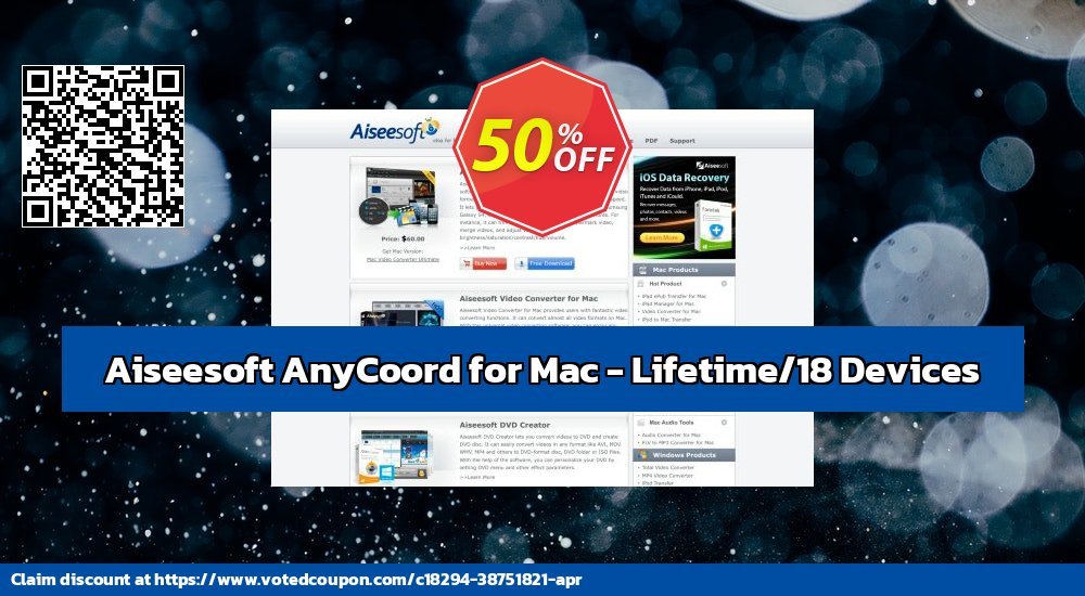 Aiseesoft AnyCoord for MAC - Lifetime/18 Devices voted-on promotion codes