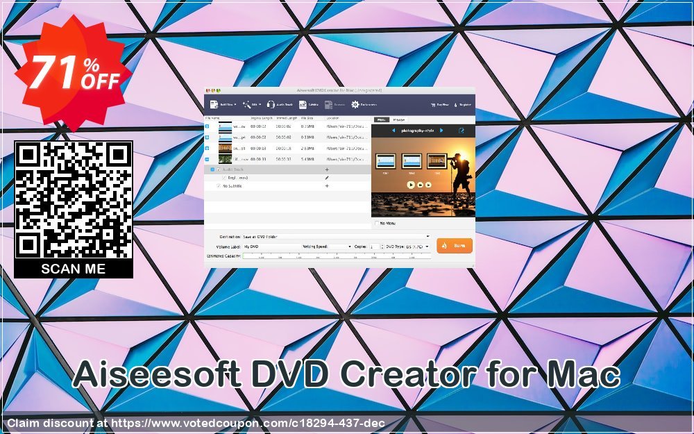 Aiseesoft DVD Creator for MAC Coupon, discount 50% Aiseesoft. Promotion: 50% Off for All Products of Aiseesoft