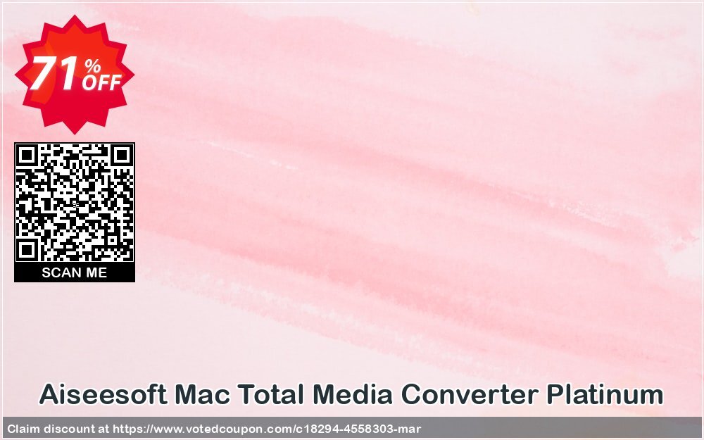 Aiseesoft MAC Total Media Converter Platinum Coupon, discount Aiseesoft Mac Total Media Converter Platinum formidable discounts code 2024. Promotion: formidable discounts code of Aiseesoft Mac Total Media Converter Platinum 2024