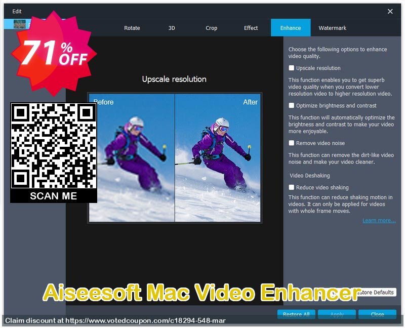 Aiseesoft MAC Video Enhancer Coupon, discount 40% Aiseesoft. Promotion: 