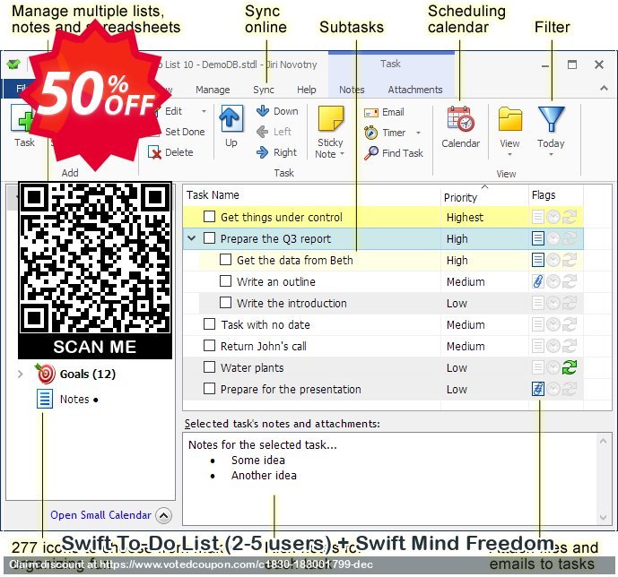 Swift To-Do List, 2-5 users + Swift Mind Freedom Coupon, discount 50% OFF Swift To-Do List (2-5 users) + Swift Mind Freedom, verified. Promotion: Wondrous deals code of Swift To-Do List (2-5 users) + Swift Mind Freedom, tested & approved