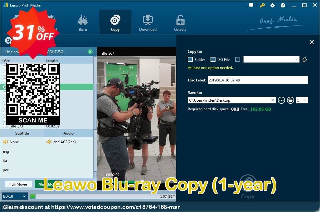 Leawo Blu-ray Copy, 1-year  Coupon, discount Leawo coupon (18764). Promotion: Leawo discount