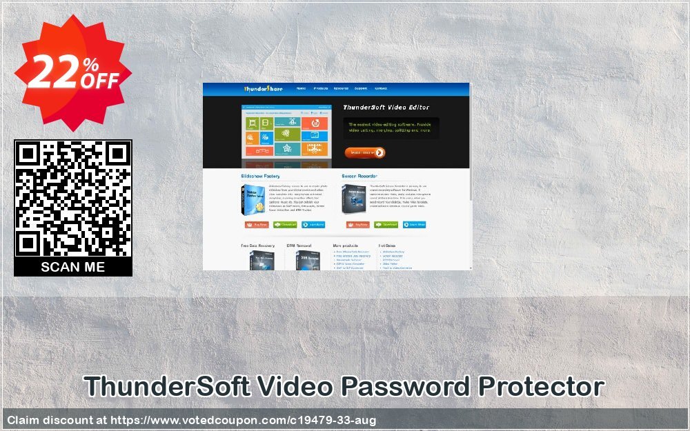 ThunderSoft Video Password Protector Coupon, discount ThunderSoft Coupon (19479). Promotion: Discount from ThunderSoft (19479)