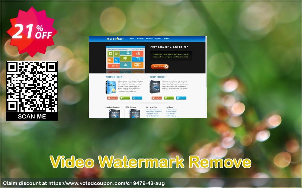 Video Watermark Remove Coupon, discount ThunderSoft Coupon (19479). Promotion: Discount from ThunderSoft (19479)