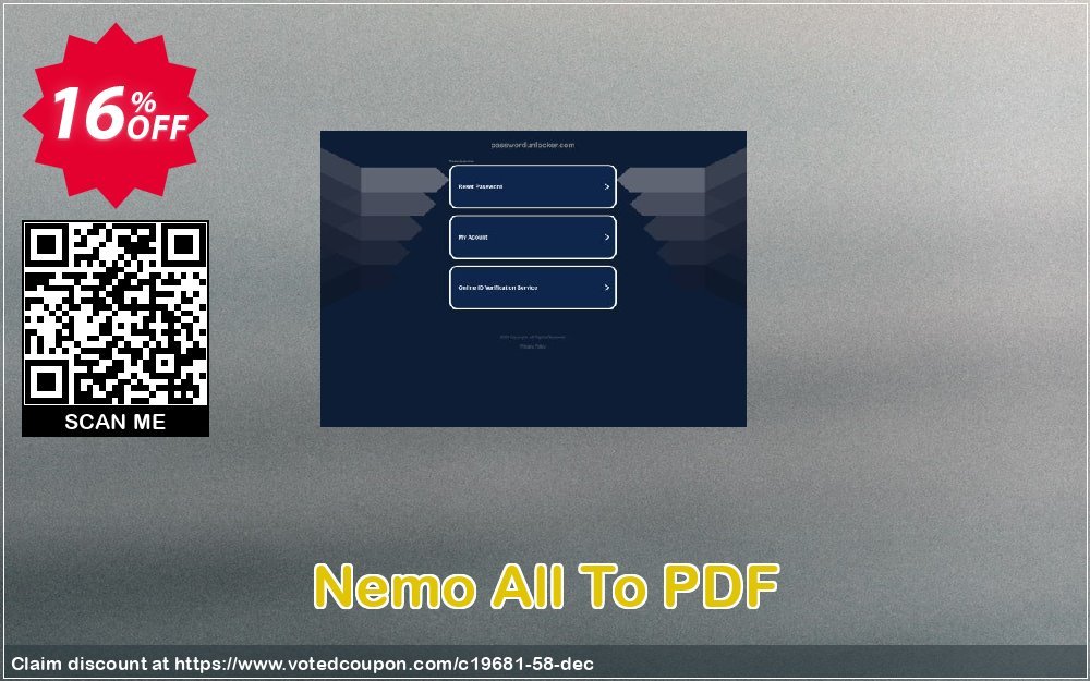 Nemo All To PDF Coupon, discount Password Unlocker Studio coupons (19681). Promotion: Password Unlocker coupon codes (19681)