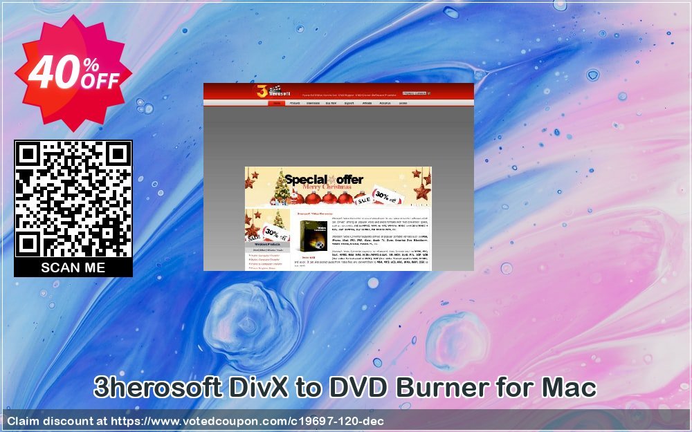 3herosoft DivX to DVD Burner for MAC Coupon, discount 3herosoft Software Studio (19697). Promotion: 