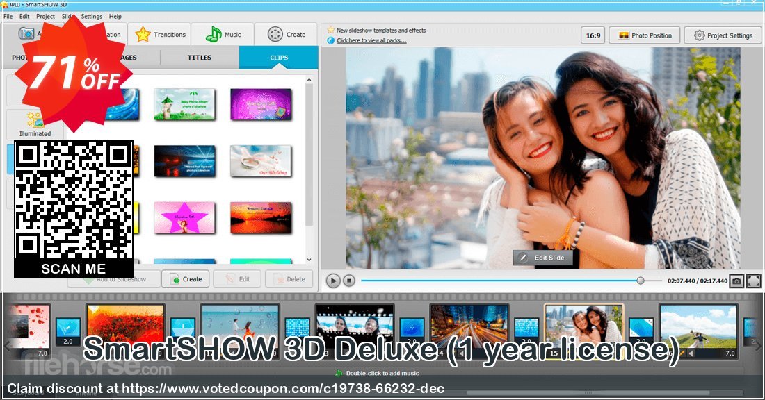 SmartSHOW 3D Deluxe, Yearly Plan  Coupon, discount 80% OFF SmartSHOW 3D Deluxe (1 year license), verified. Promotion: Staggering discount code of SmartSHOW 3D Deluxe (1 year license), tested & approved