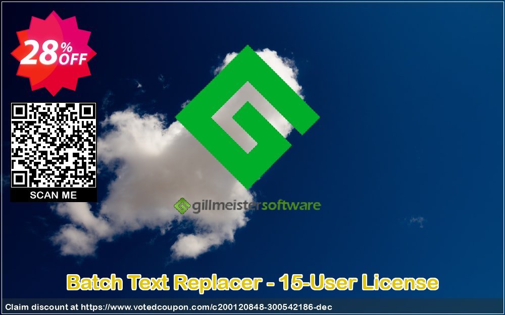 Batch Text Replacer - 15-User Plan Coupon, discount Coupon code Batch Text Replacer - 15-User License. Promotion: Batch Text Replacer - 15-User License offer from Gillmeister Software