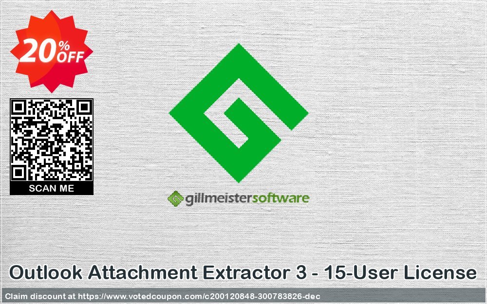 Outlook Attachment Extractor 3 - 15-User Plan Coupon, discount Coupon code Outlook Attachment Extractor 3 - 15-User License. Promotion: Outlook Attachment Extractor 3 - 15-User License offer from Gillmeister Software